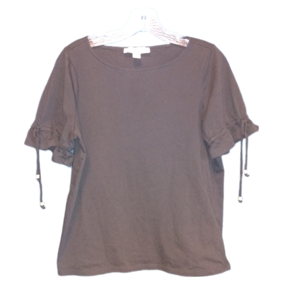 🔴 SALE Michael Kors Black Tee with Drawstring Sleeves - Picture 1 of 8